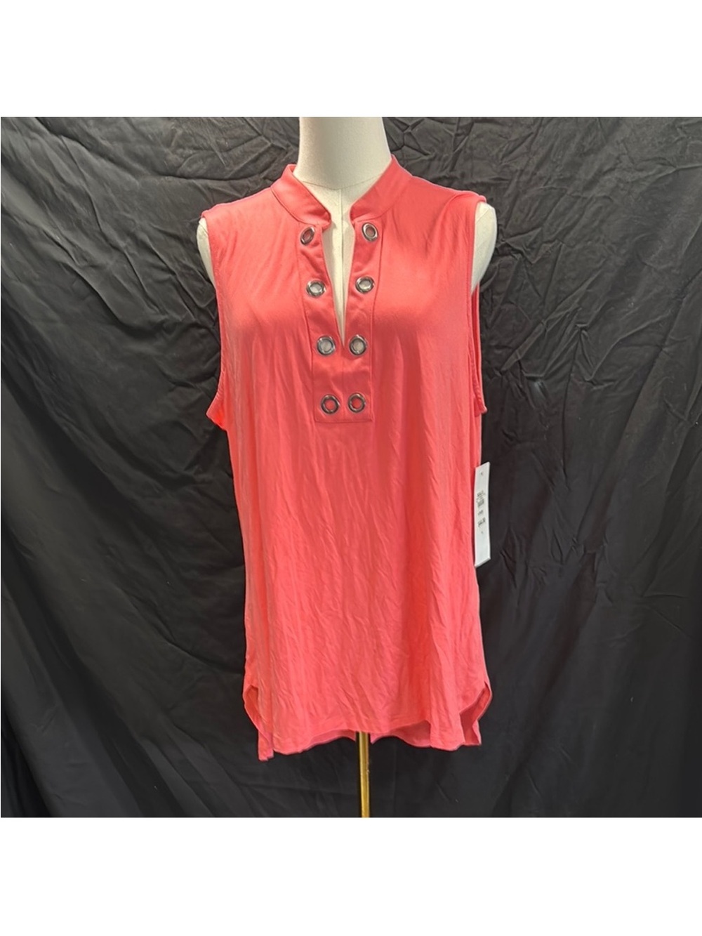 Sunny Leigh Coral Sleeveless Tank with Grommet Placket